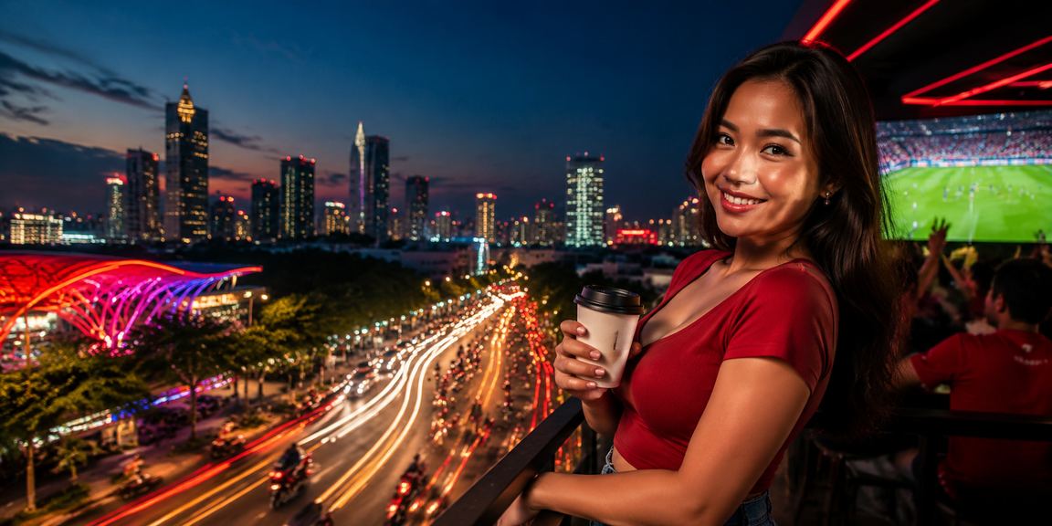 Suasana modern taruhan online di Vietnam dengan pencahayaan neon