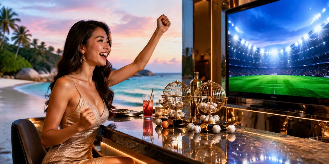 Pemain Indonesia menikmati taruhan dan bonus di tepi pantai sore hari